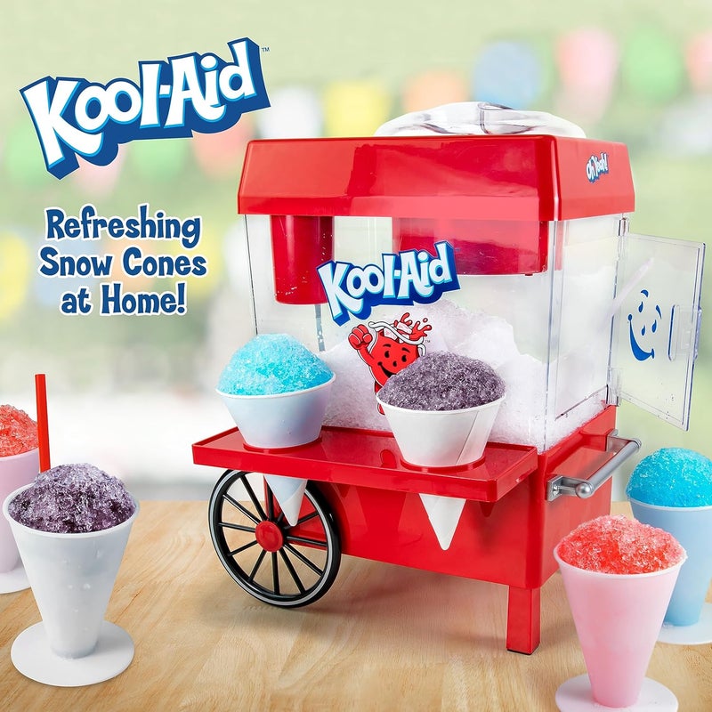 Nostalgia Kool-Aid Snow Cone Shaved Ice Machine - Retro Table-Top Slushie Machine Makes 20 Icy Treats - Includes 2 Reusable Plastic Cups & Ice Scoop - Red - Image 2